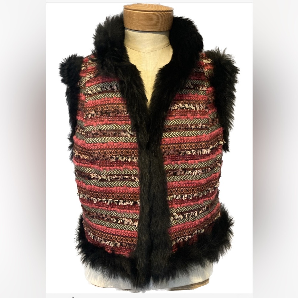 Shearling Boucle Tweed Ribbon Vest Gillet in Pink